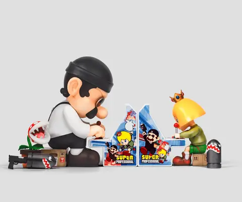 Art toy Super Professionnel Bataille, representando dos personajes