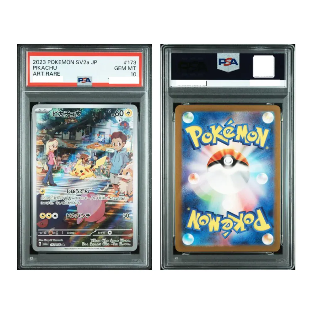 Carta Pokémon giapponese Pikachu Art Rare numero 173/165, gradata PSA 10, all'interno della sua custodia protettiva